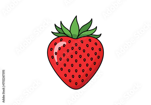 A single red strawberry with green leaves isolated on a white background vector illustration