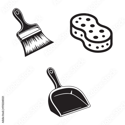 Dustpan and brush cleaning tools vector