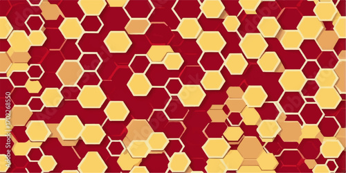 Seamless hexagonal honeycomb and leopard skin patterns with a gold vector illustration