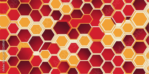 Seamless honey beehive geometric vector design with hexagonal yellow and orange honeycomb texture illustration