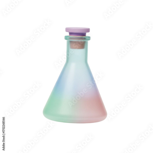 Colorful erlenmeyer flask with cork stopper isolated on transparent background