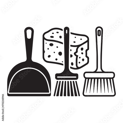 Dustpan and brush cleaning tools vector