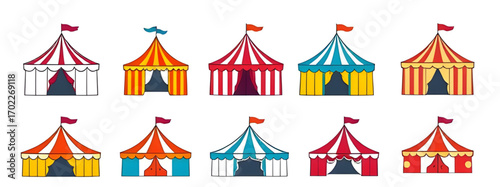 circus landmark icons, circus fair icons, big circus tent icons, classic circus tent icons, circus top icons, circus graphic icons, circus structure icons, circus themed icons, circus entertainment ic