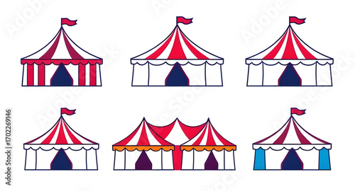 circus show tent icons, fairground tent icons, performance tent icons, traditional circus tent icons, striped tent icons, circus event icons, red circus tent icons, circus building icons, circus roof 