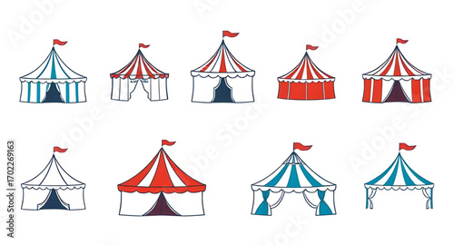 big top tent icons, circus marquee icons, carnival canopy icons, amusement park tent icons, entertainment tent icons, circus show tent icons, fairground tent icons, performance tent icons, traditional