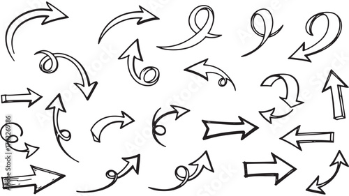 Elegant arrows set for business plan, presentation and education. Sign, Symbol, Hand drawn arrow collection