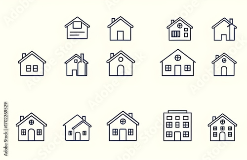 house outline set, black house icons, flat design house icons, suburban house icons, property icon collection, house symbols set, architecture icons set, roof icons, cottage icons set, housing icons p