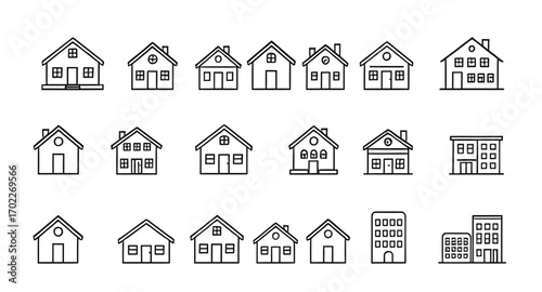small house icons, family home icons, house outline set, black house icons, flat design house icons, suburban house icons, property icon collection, house symbols set, architecture icons set, roof ico