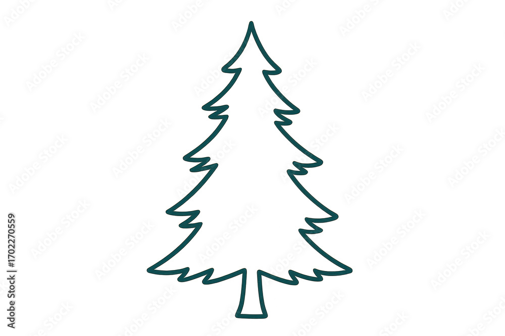 Obraz premium Simple graphic outline of a fir tree isolated on transparent background, teal