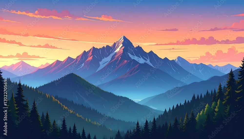 Obraz premium Panoramic mountain vista at sunset