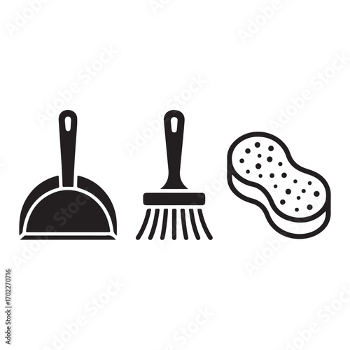 Broom dustpan and sponge icons