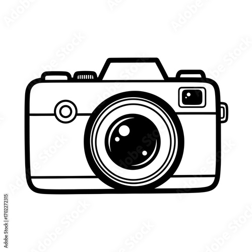 Elegant retro camera illustration in a clean line art style, symbolizing timeless photography, creative vision, and the art of capturing precious moments