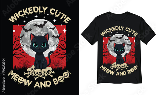 Wickedly Cute Black Cat Halloween Moon Design – Meow and Boo