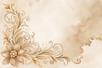 Elegant floral watercolor corner design on beige background for decoration