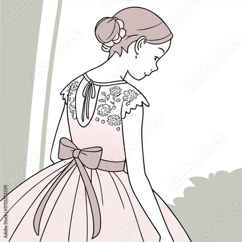 Charming fluffy pastel pink tutu dress with a delicate satin ribbon perfect for children s fashion party invitations or whimsical graphic design projects