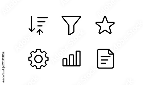 Essential line icons for data management and analysis