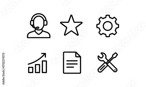 Essential linear icons for tech support and tools
