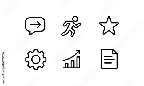 Minimalist icons set: communication, activity, favorite, settings, growth, document