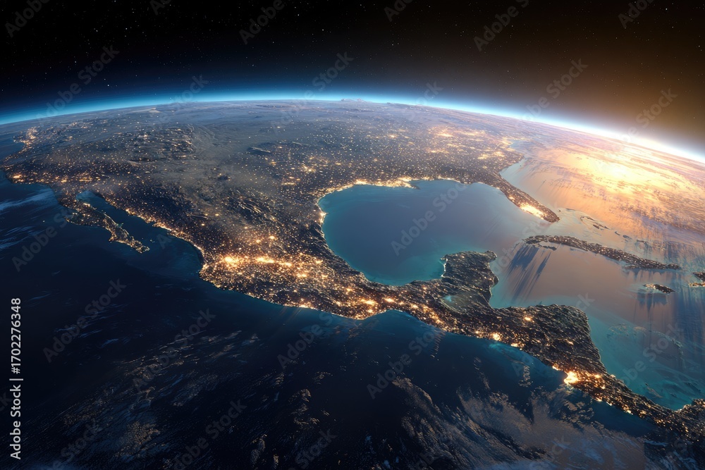 Fototapeta premium Earths Night Lights - A Stunning View of Central America from Space.