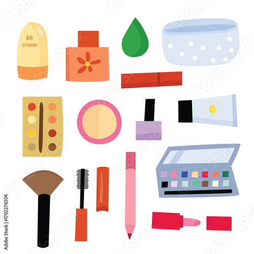 Wallpaper Mural Flat vector illustration of various makeup products set Torontodigital.ca
