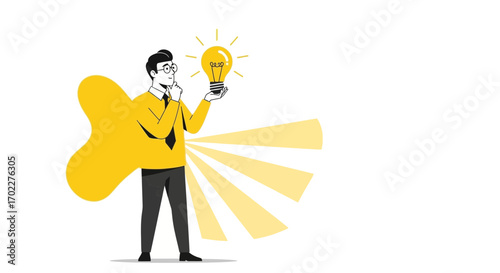 Creative Businessman Holding A Lightbulb, Symbolizing Ideas, Innovation, And Solutions