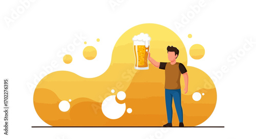 Creative illustration of a man raising a glass of beer in a vibrant and colorful design