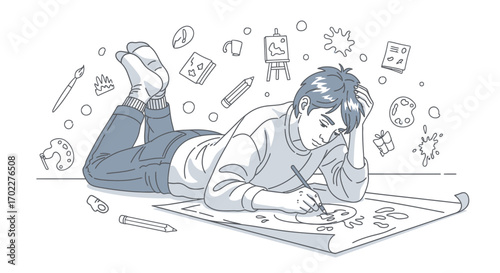 Creative Visual Artist Imagining Ideas While Drawing Illustrative Sketches Illustration