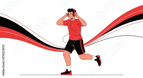 Energetic Person Running While Listening To Music With Modern Abstract Design