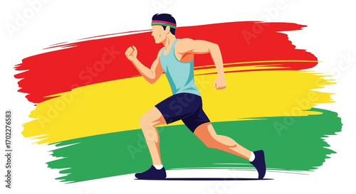 Energetic Runner Amidst Colorful Strokes Depicting Movement And Fitness Celebration