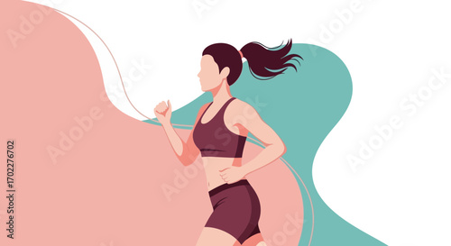 Energetic Runner Exercising Outdoors Depicted With Vibrant Accents and Dynamic Motion