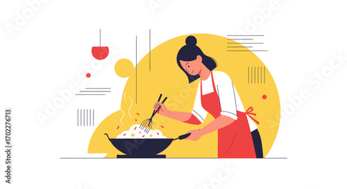 Culinary Enthusiast Prepares Delicious Food In A Modern Flat Vector Illustration