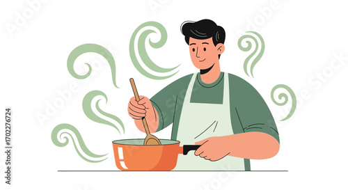 Culinary Illustration Cooking Activity In The Kitchen Preparing Delicious Meal and Flavorous Food
