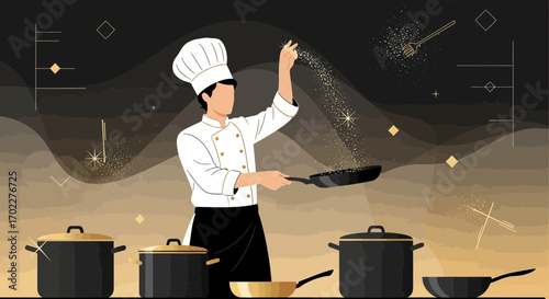 Culinary Artist Showcasing Gourmet Food Preparation, Kitchen Cooking Techniques