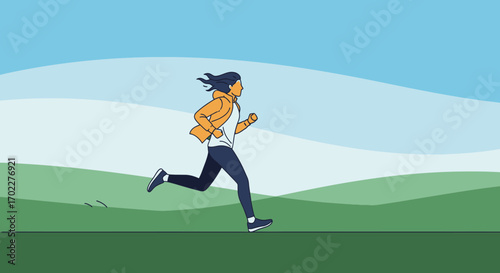 Energetic Runner Outdoors In Pursuit Of Fitness During Sunny Day With Scenic Landscape