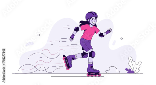 Energetic Woman Skating, Embracing Life, Movement and Fun in Beautiful Illustrations