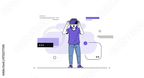 Enthralled Person Wearing Augmented Reality Goggles in Modern Minimalist Illustration