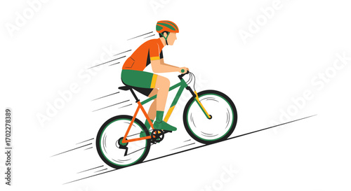 Cyclist Ascending a Slope in Dynamic Illustration with Mountain Bike and Abstract Elements