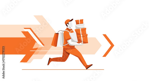 Fast and Efficient Courier Delivering Packages and Shopping Bags Quickly to Customers