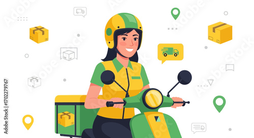Delivery Person On Scooter Delivering Packages In A City Environment