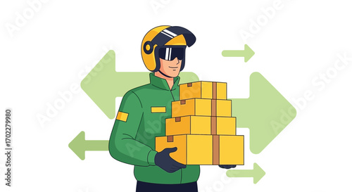 Digital Delivery Executive Holding Boxes, Shipping Concept, Service Icon, Dispatching Goods Quickly