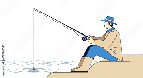 Fisherman Enjoying Peaceful Time On The Dock Casting A Line Into The Tranquil Water