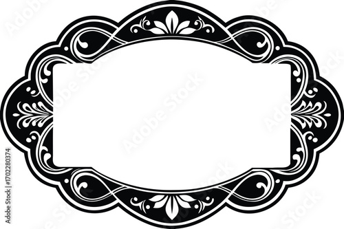 Ornate frame with seashell and floral elements in monochrome vintage style drawing illustration art