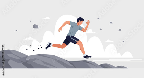 Dynamic Athlete Leaping Over Terrain Achieving Fitness Goals With Energy and Motion