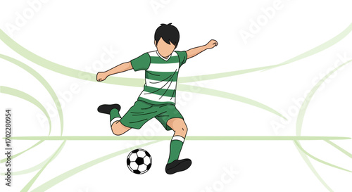 Football Player Executing a Powerful Kick Towards the Soccer Ball, Colorful Illustration
