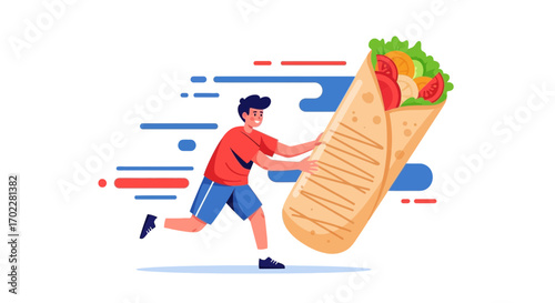 Eager Human Delivering Delicious Food Wraps with Enthusiastic Speed and Zest