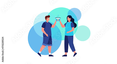 Friendly Toast Between Two Cartoon Individuals Celebrating With Refreshing Drinks Together