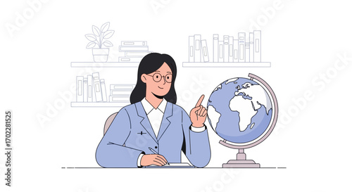 Educator Demonstrating Geographic Concepts Using A Globe And Conducting Lessons Successfully