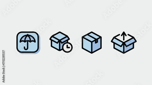 Minimalist icons for shipping and delivery services package umbrella