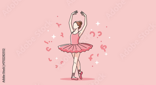Graceful Ballerina In Ballet Costume On Pink Background Illustrated Design