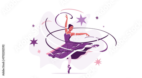Graceful Ballet Dancer in a Purple Dress Performing a Beautiful Artistic Dance